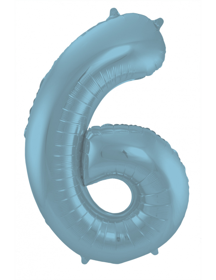 Folienzahl 6 pastellblau metallic matt 34 in / 86cm mit Helium und Gewicht