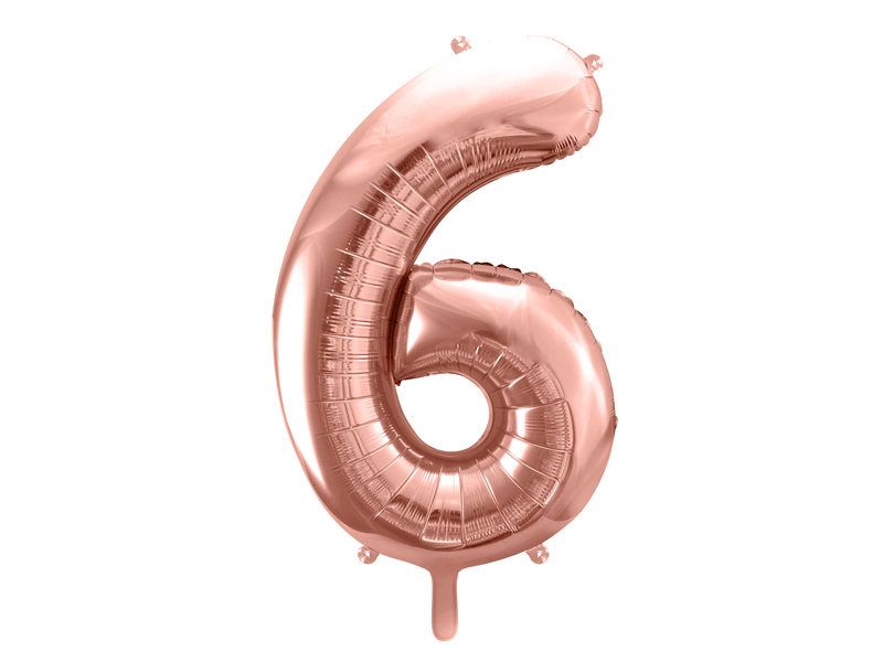 Folienzahl 6 rosegold 34 in / 86cm mit Helium und Gewicht