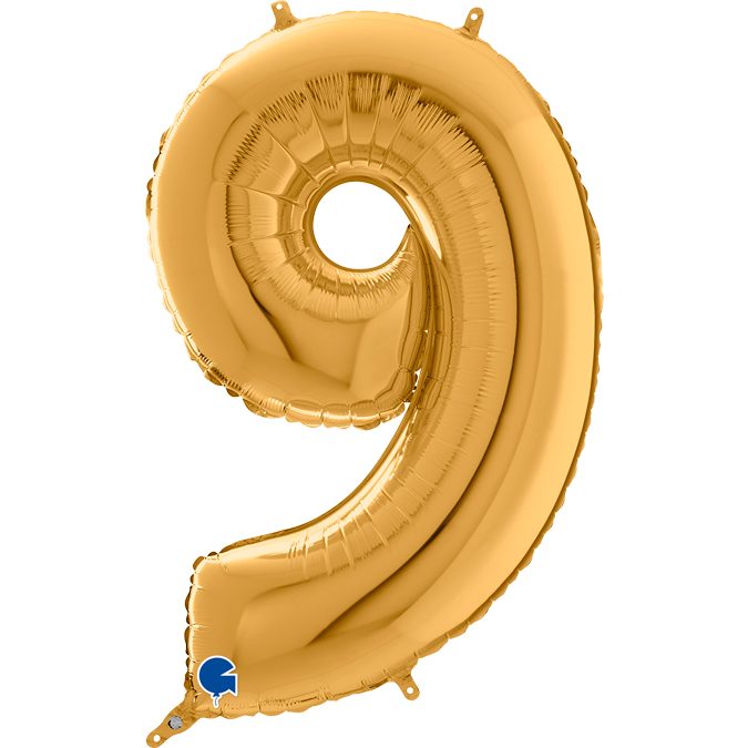 Folienzahl 9 gold 26 in / 66cm mit Helium und Gewicht