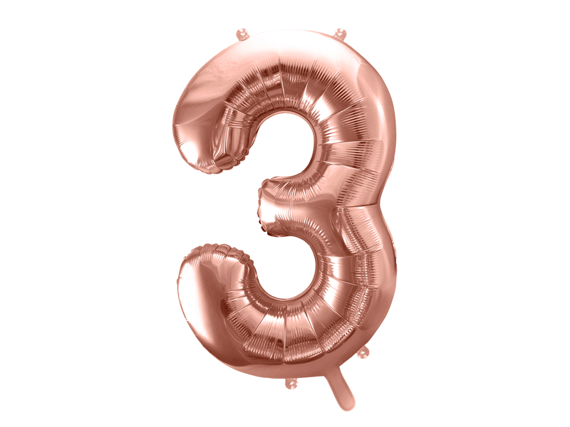 Folienzahl 3 rosegold 34 in / 86cm mit Helium und Gewicht