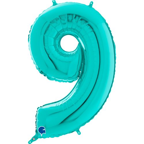 Folienzahl 9 türkis 26 in / 66cm mit Helium und Gewicht